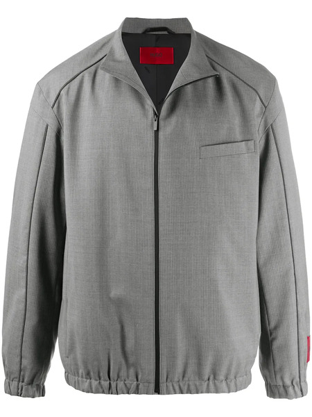  Hugo Pinstriped Pattern Zipped Jacket - Grey 