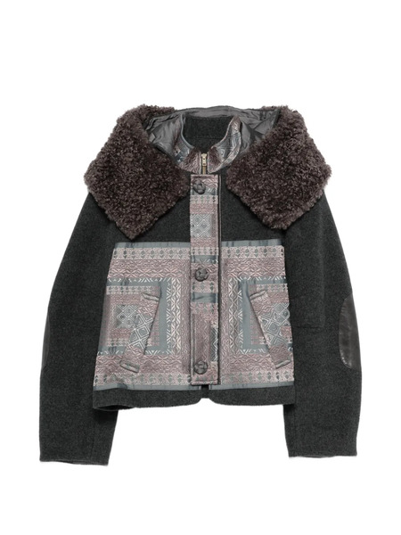  Hui Milano Fur-collar Patterned Jacket - Grey 