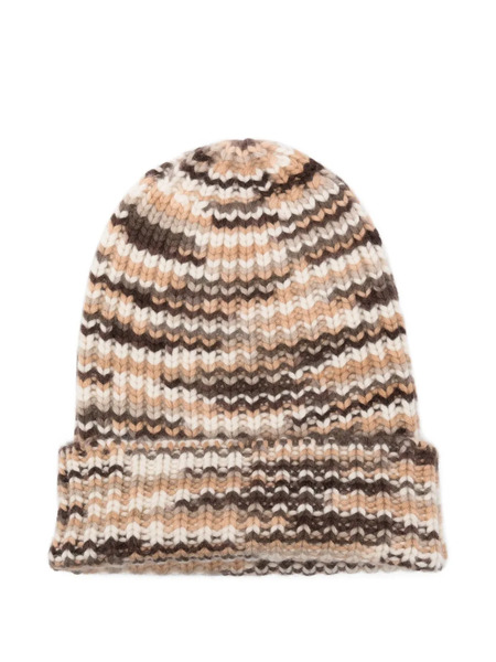  Hurray Striped Cashmere Beanie Hat - Neutrals 