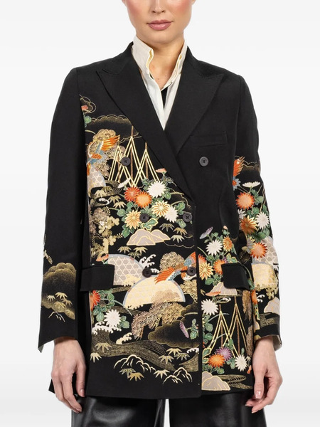  Ibrigu Flared Printed Kimono Blazer - Black 