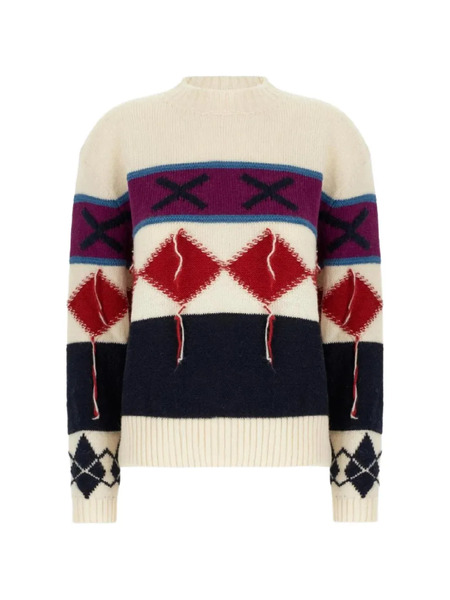  Iceberg Diamond-patterned Round-neck Sweater - Neutrals 