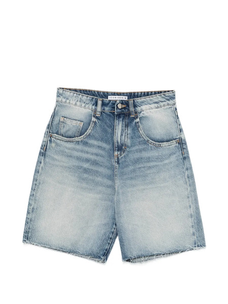  Icon Denim Frayed Denim Shorts - Blue 