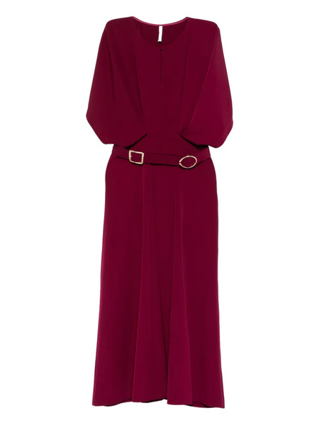  Imperial Belted Puff-sleeve Midi Dress - Red 