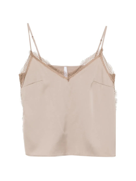  Imperial Lace-trim V-neck Top - Neutrals 