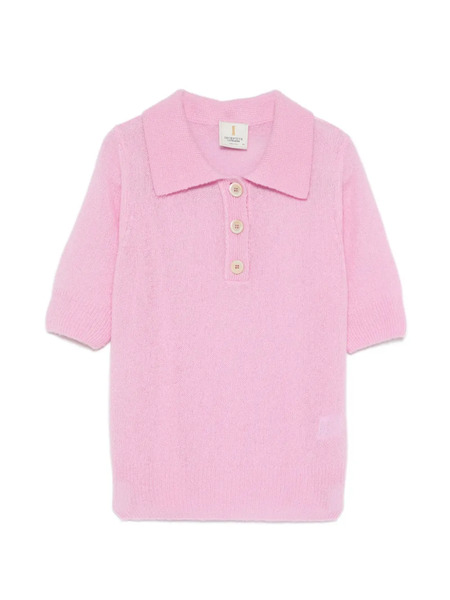  Incentive! Cashmere Button Polo Sweater - Pink 