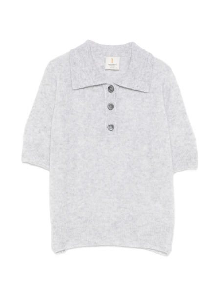  Incentive! Cashmere Buttoned Collar Polo Sweater - Grey 