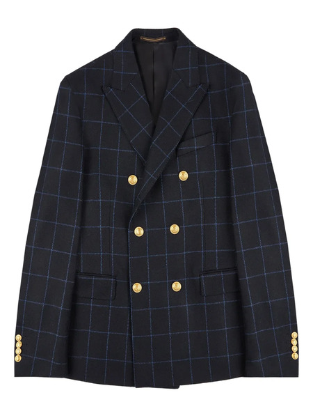 Incotex Double-breasted Checked Wool Jacket - Blue 