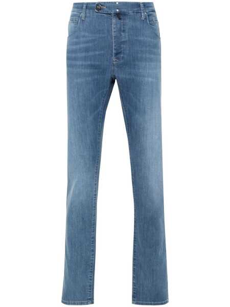  Incotex Logo-patch Tapered Jeans - Blue 