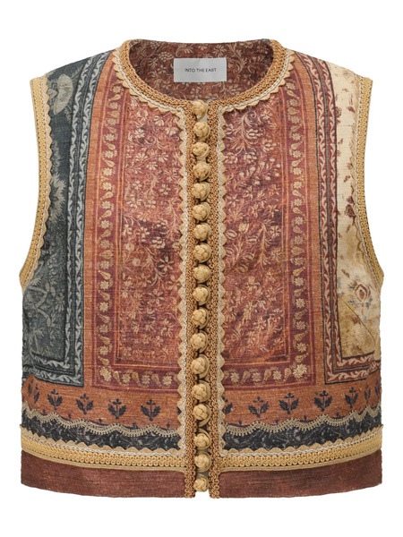  Into The East Quercus Printed Waistcoat - Red 