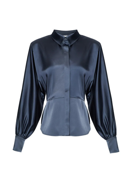  Iro Button Balloon-sleeve Shirt - Blue 