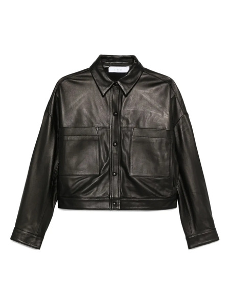  Iro Button-fastening Patch-pocket Leather Jacket - Black 