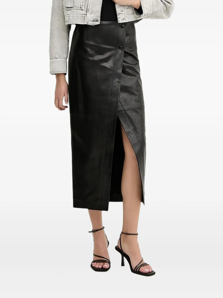  Iro Button-front Leather Midi Skirt - Black 