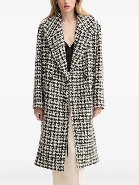  Iro Houndstooth Double-breasted Coat - Black 