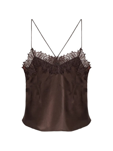  Iro Lace-trim Sleeveless Blouse - Brown 