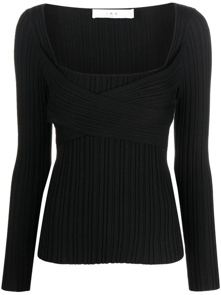  Iro Wrap-design Ribbed Top - Black 