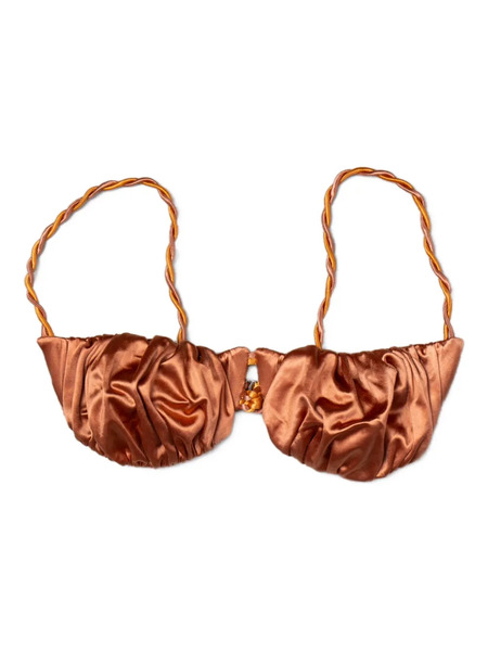  Isa Boulder Twisted-strap Satin Bikini Top - Brown 