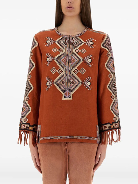  Isabel Marant Zelda Embroidered Fringe Top - Brown 