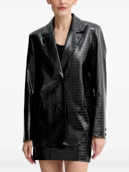  Isabelle Blanche Crocodile-embossed Button-up Blazer - Black 