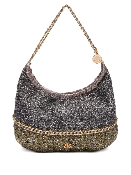  Isla Chain-embellished Textured Shoulder Bag - Black 