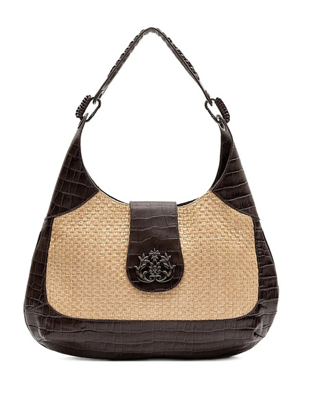  Isla Moon Croc-embossed Woven Shoulder Bag - Neutrals 