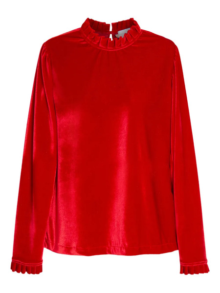  Isolda Maré Ruffled Velvet Turtleneck Top - Red 