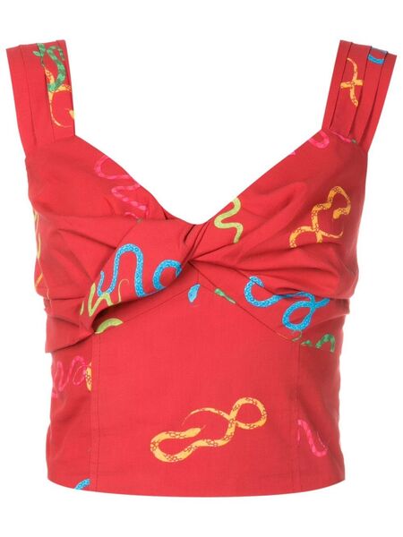  Isolda Retorcido Motif-print Crop Top - Red 