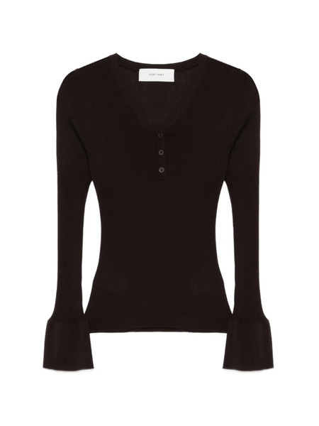  Ivory Paris Button-up Flared-cuffs Top - Brown 