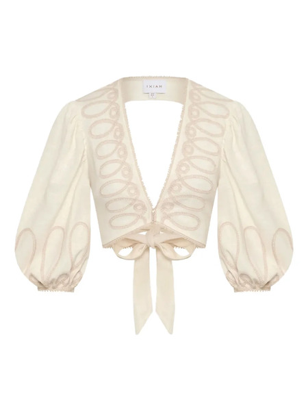  Ixiah Alkali Embroidered Puff-sleeve Top - White 