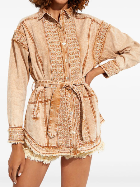  Ixiah Embroidered Denim Shirt Jacket - Brown 