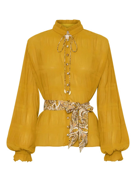  Ixiah Ruffled Tie-neck Blouse - Yellow 
