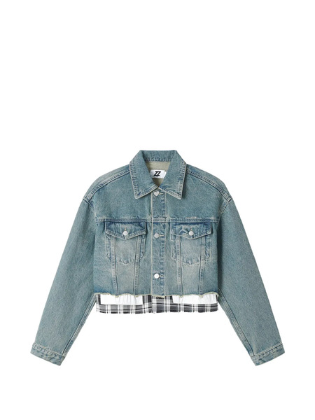  Izzue Frayed-check Denim Jacket - Blue 