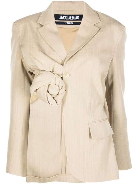  Jacquemus Baccala Asymmetric Cropped Blazer - Neutrals 