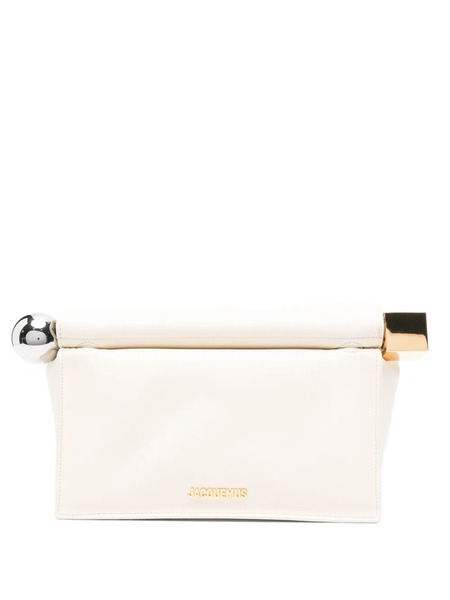  Jacquemus Small Rond Carré Metallic-sphere Clutch - Neutrals 