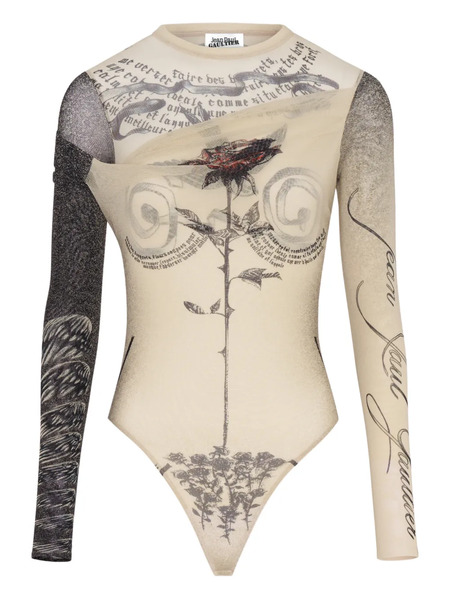  Jean Paul Gaultier Double Layer Printed Bodysuit - Neutrals 