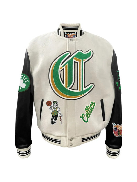  Jeff Hamilton Boston Celtics Leather Bomber Jacket - Neutrals 