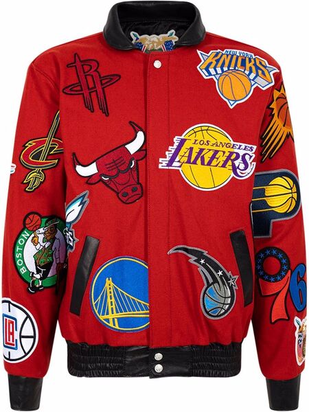 Jeff Hamilton Nba Collage Wool Bomber Jacket - Red 