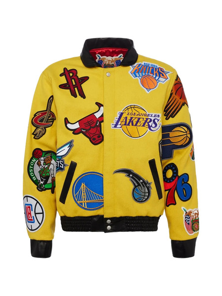  Jeff Hamilton X Nba Collage Leather Bomber Jacket - Yellow 