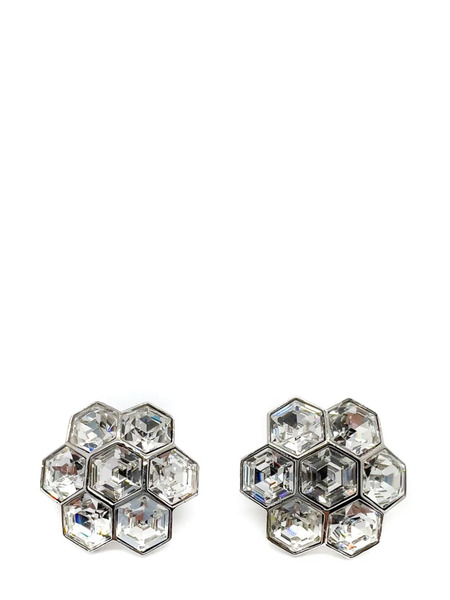  Jennifer Gibson Jewellery Vintage Art Deco Inspired Hexagonal Crystal Floral Earrings 1980s - Silver 