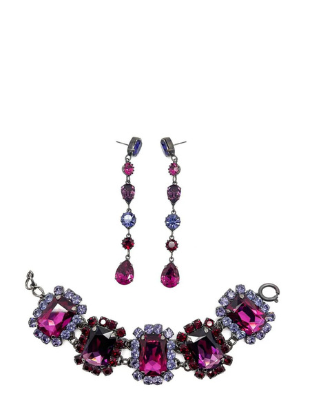 Jennifer Gibson Jewellery Vintage Hot Pink &amp; Amethyst Crystal Bracelet &amp; Drop Earrings 1980s - Purple 