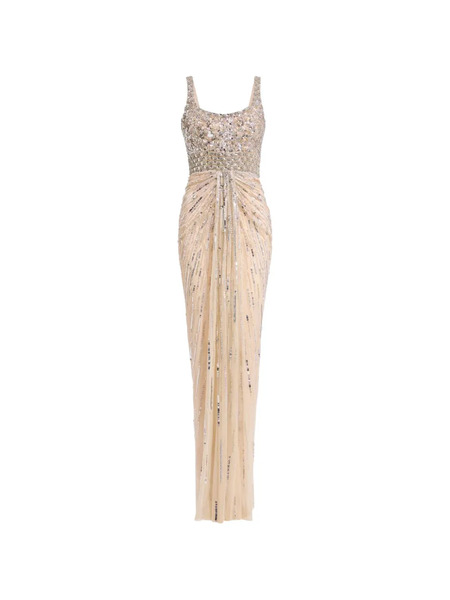  Jenny Packham Sequin Crystal Embroidered Dress - Neutrals 