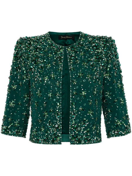  Jenny Packham Vanity Beaded Cropped Jacket - Green 