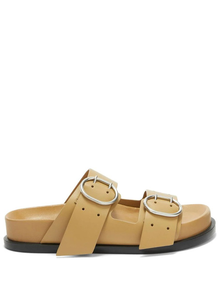  Jil Sander Buckle Leather Flat Sandals - Brown 