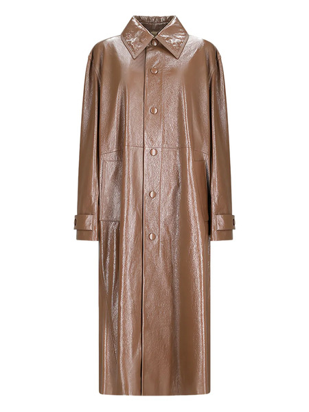  Jil Sander Buttoned-up Leather Coat - Brown 