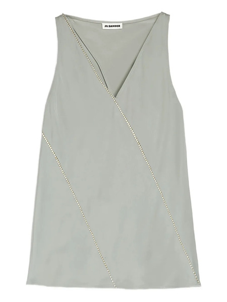  Jil Sander Crystal-embellished V-neck Top - Green 