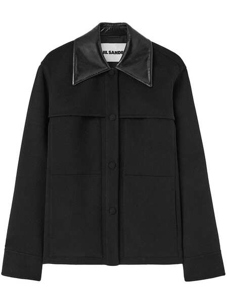  Jil Sander Cutaway-collar Wool Shirt Jacket - Black 