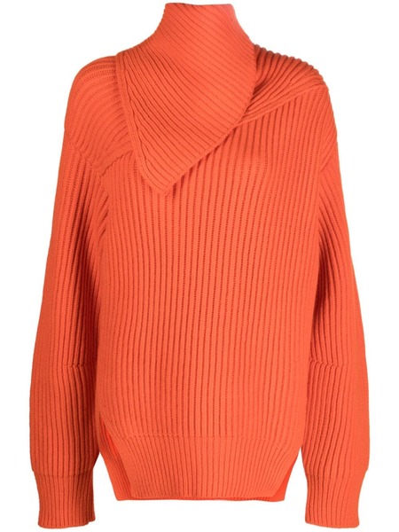  Jil Sander Foldover-neck Ribbed Wool Jumper - Orange 