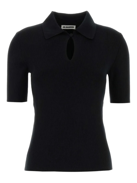  Jil Sander Keyhole Wool Polo Shirt - Black 