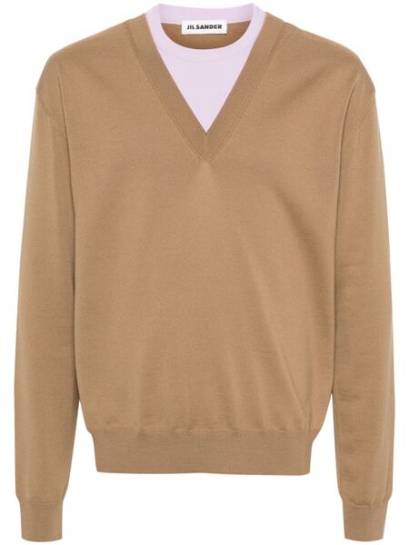  Jil Sander Layered V-neck Jumper - Brown 