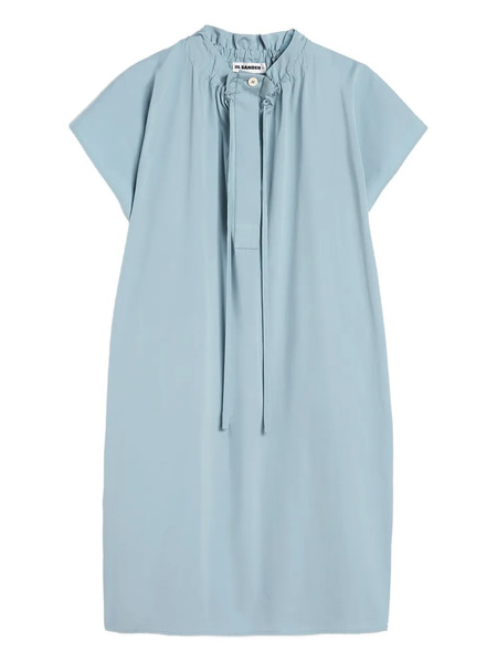  Jil Sander Midi Collar Drawstring Poplin Dress - Blue 