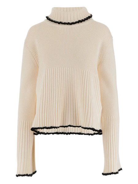  Jil Sander Ribbed High-neck Ruffled Sweater - Neutrals 